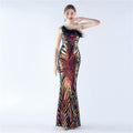 Positioning Floral Sequin Craft Order Ostrich Feather One Shoulder Diagonal Collar High End Evening Dress