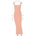 Women off Neck Strap Backless Sexy Slim Waist Mid Length Dress
