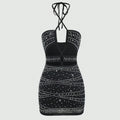 Lace up Halterneck Sexy Cutout Hip Dress Bare Back Drilling Slim Fit Jumpsuit