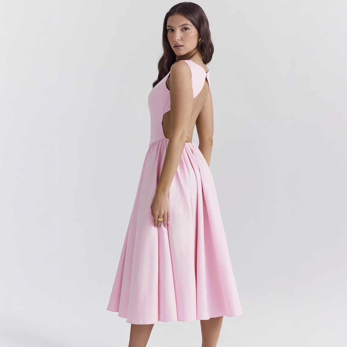 Summer Women Sexy Elegant Backless Solid Color Backless Dress Women
