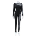 Round Neck Long Sleeve Mesh Irregular Asymmetric Stitching Street Long Jumpsuit Women