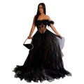 Women Wear Solid Color Sleeveless Corset Mesh Maxi Dress Dress
