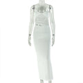Women Clothing Slightly Transparent Solid Color Asymmetric Sling U Collar Hip Dress One Step Elegant Maxi Dress