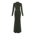 Autumn Winter Women Elegant Slim Formal Dress Solid Color Ribbon Dress