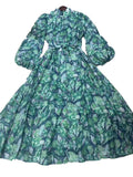 Beautiful Tea Break Dress Spring Summer Small Stand Collar Printed Lace up Waist Slimming Dress Women