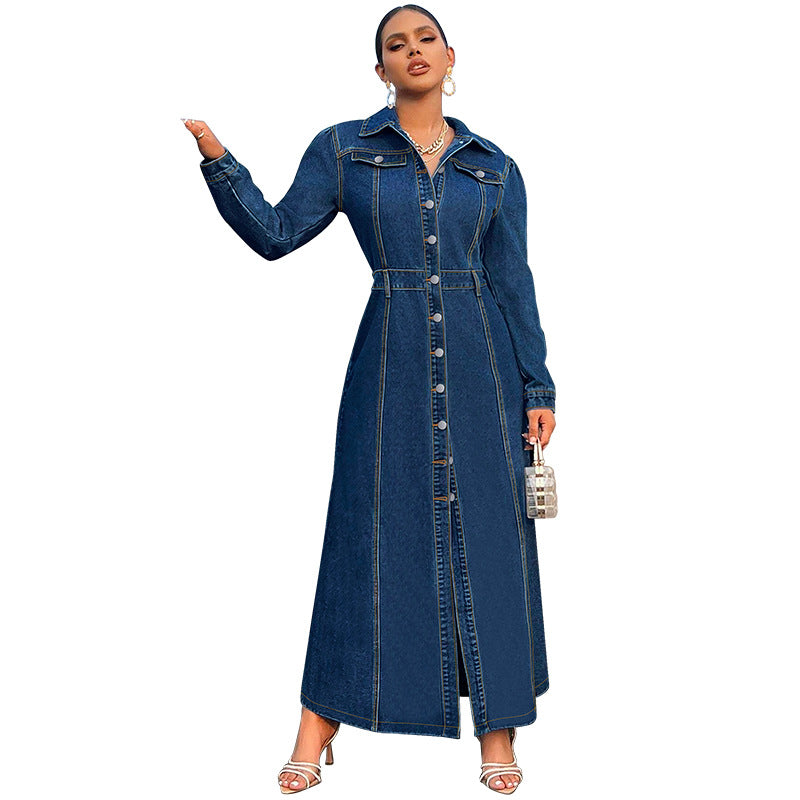 Women Clothing Breasted Long Sleeve Long Coat Dress