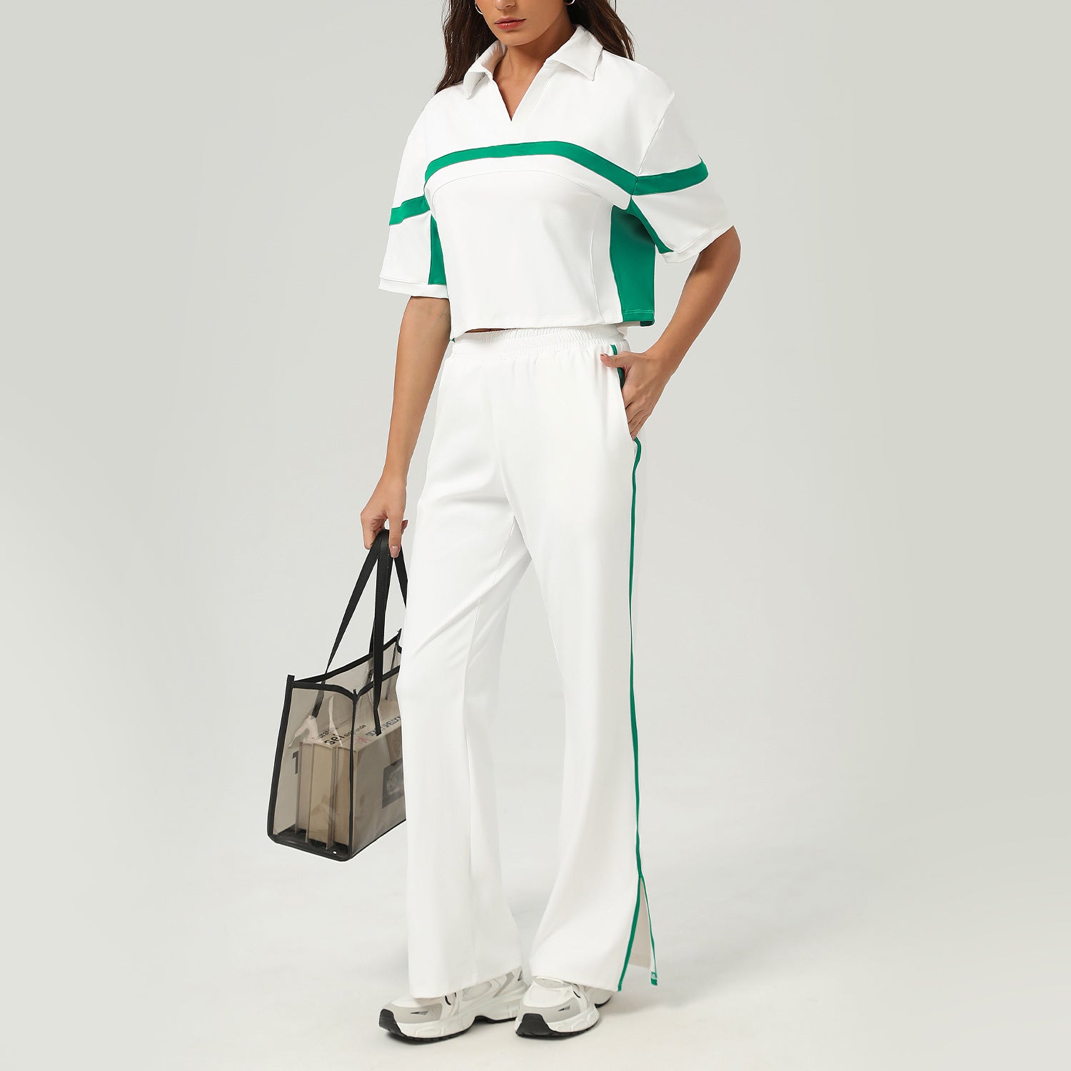 Tennis Sports Two Piece Sets Contrast Color Golf Apparel Suit Loose Casual Running Fitness Clothes