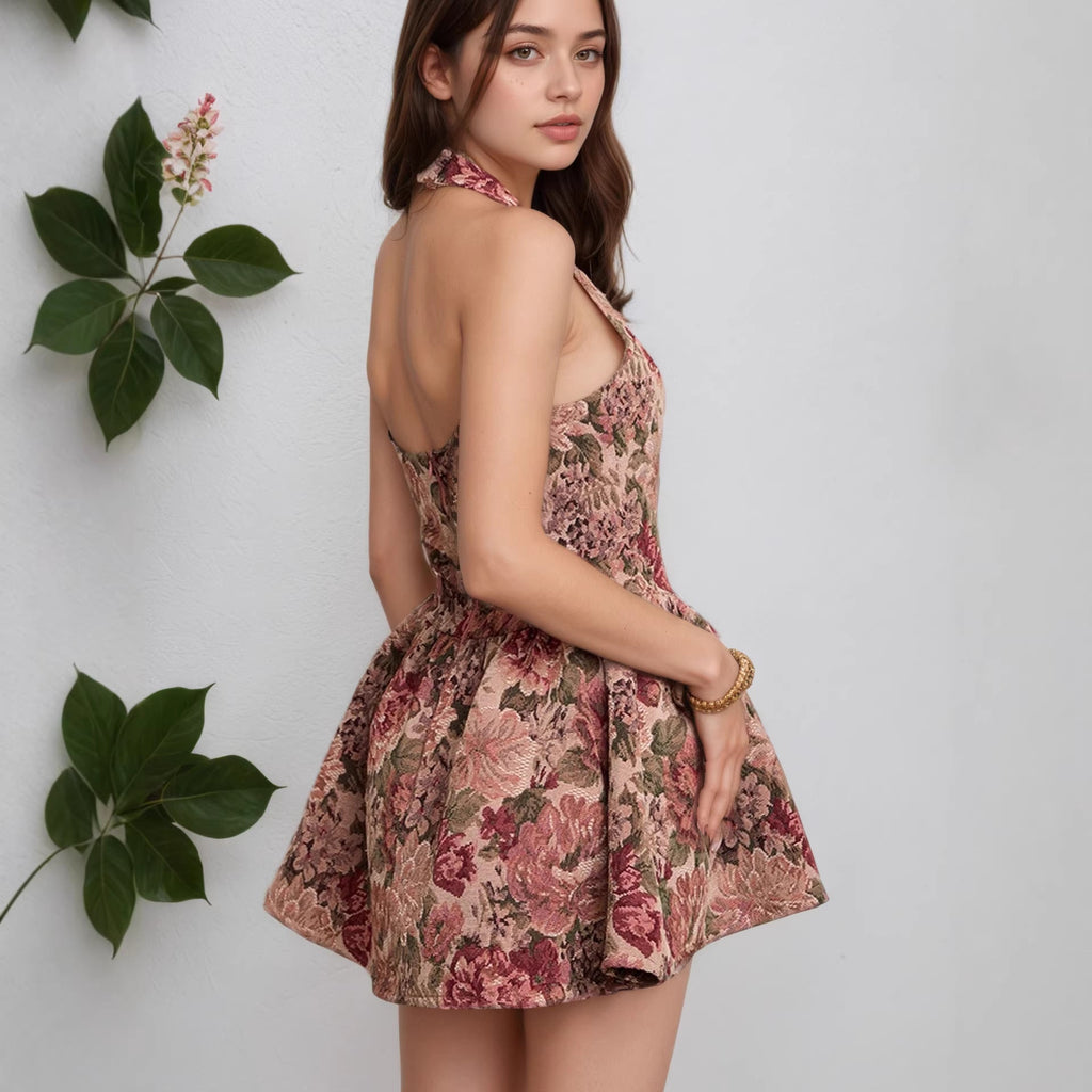 Sexy Women Wear Tube Top Corset Floral Mini Pettiskirt Backless Dress