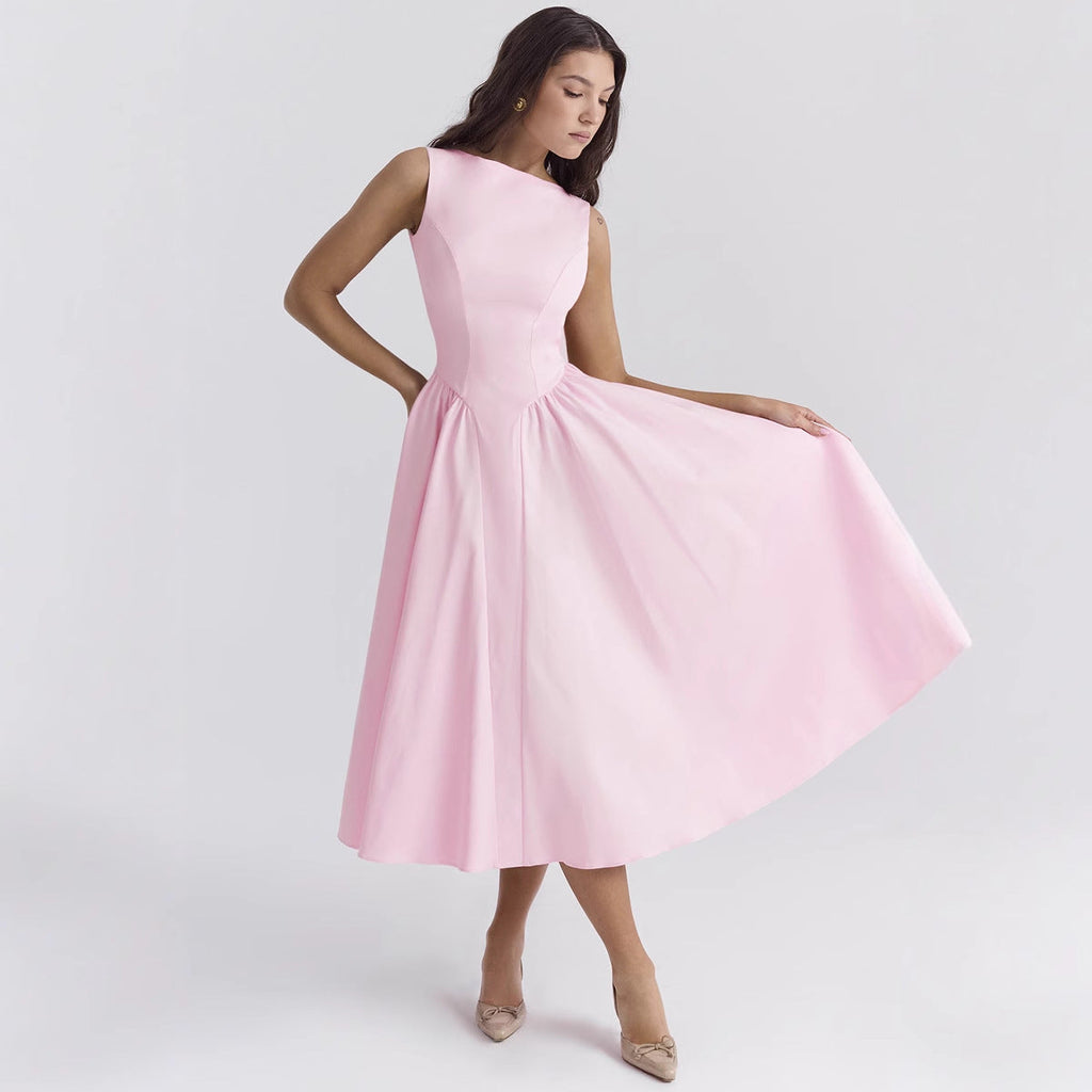 Summer Women Sexy Elegant Backless Solid Color Backless Dress Women