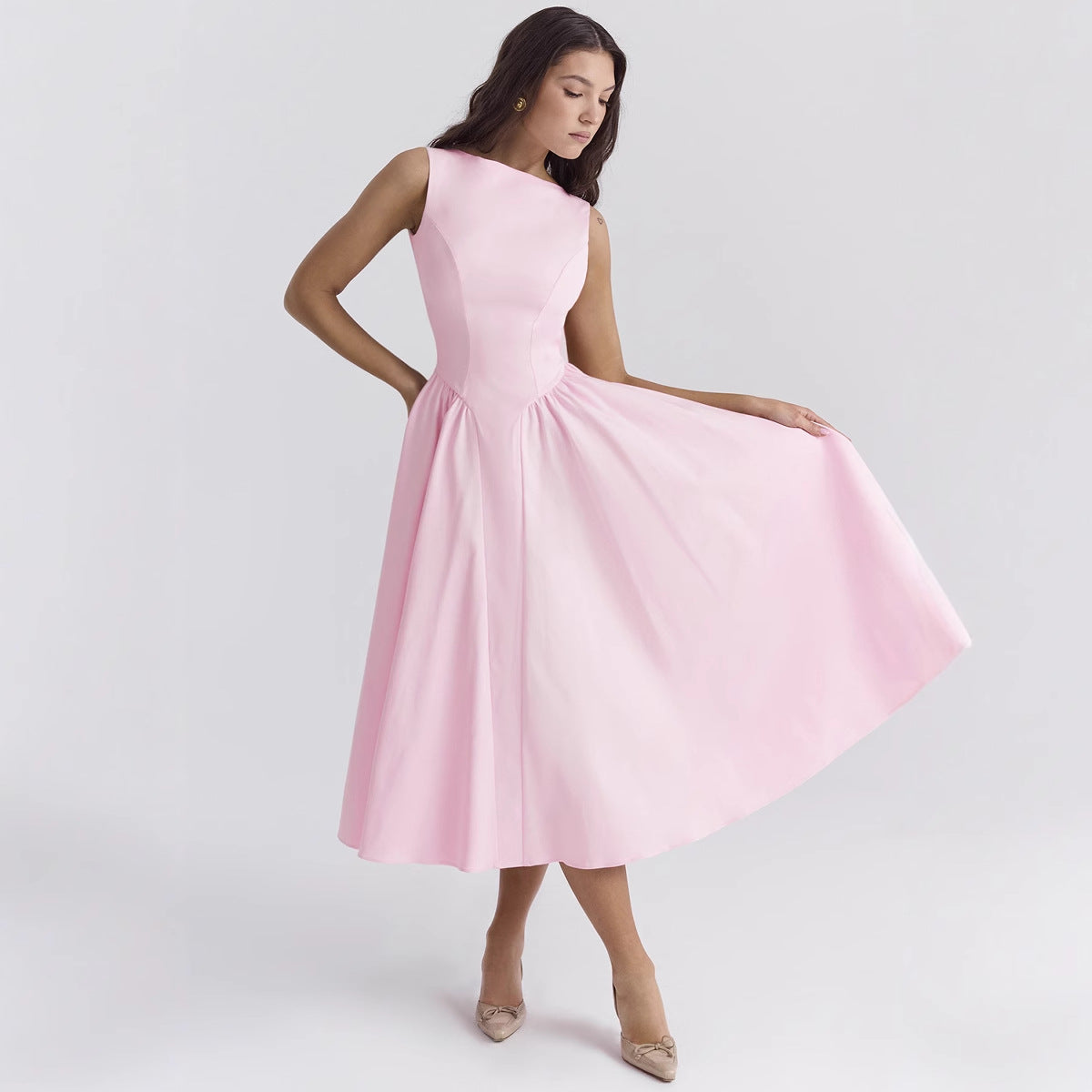 Summer Women Sexy Elegant Backless Solid Color Backless Dress Women