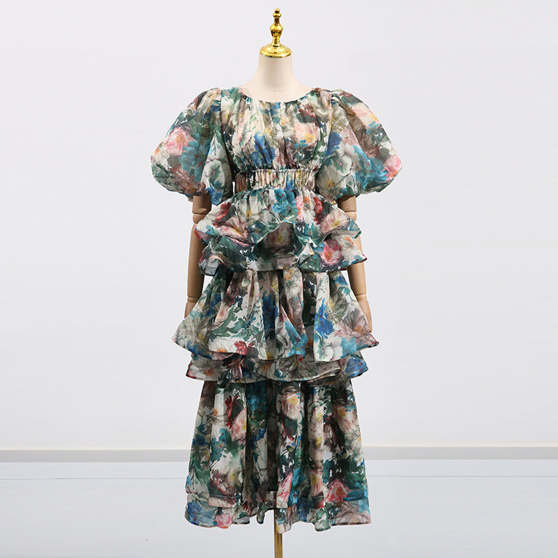 Elegant Retro Tiered Dress Multi Layer Ruffled Elegant High Sense Maxi Dress Women