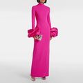 Color Dress Stand Collar Cuff Large Floral Slim Slimming Dress
