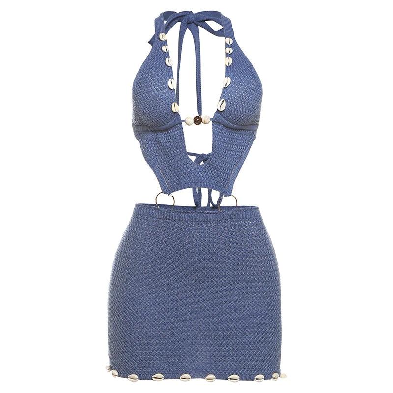 Spring New Knitted Sexy Beaded Slim Fit Hollow Dress