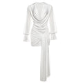 Fall Women Clothing Solid Color Sexy Deep V Plunge neck Long Sleeve Narrow Dress Women