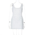 Women Clothing Sexy Hollow Out Cutout Out Backless Zipper Solid Color Furry Sling Sheath Dress Dress