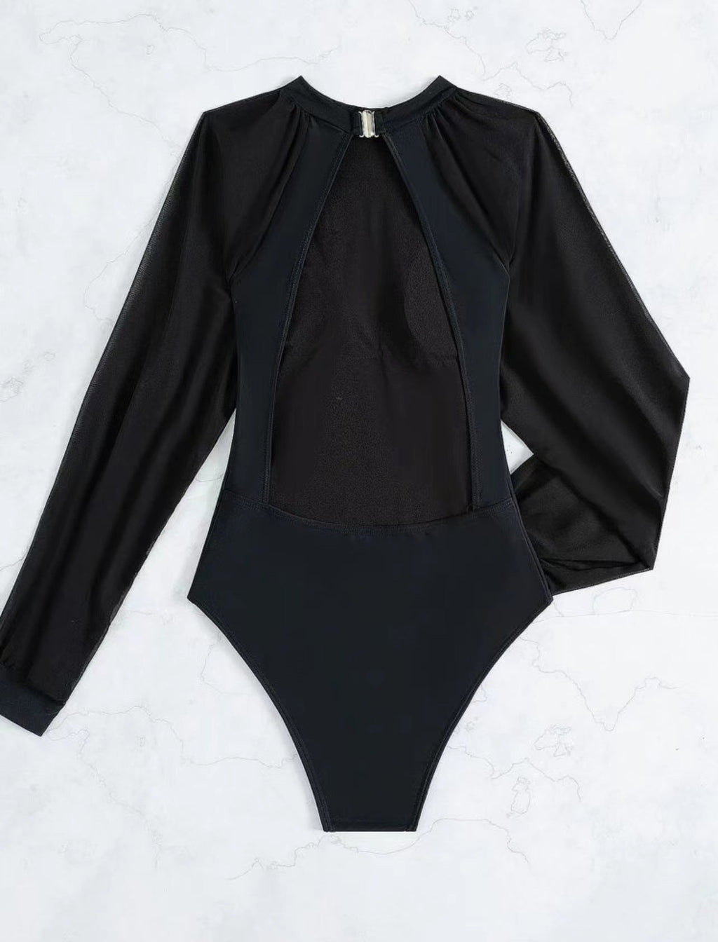 Sexy Lace Sleeve Backless Swimsuit