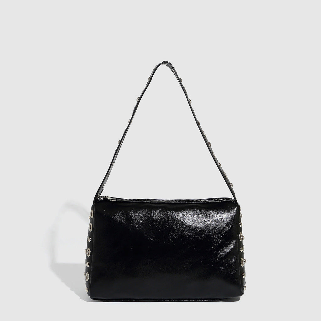 Rivets Underarm Bag Punk Oil Wax Leather Shoulder Handbag Niche Fashionable Women Sense