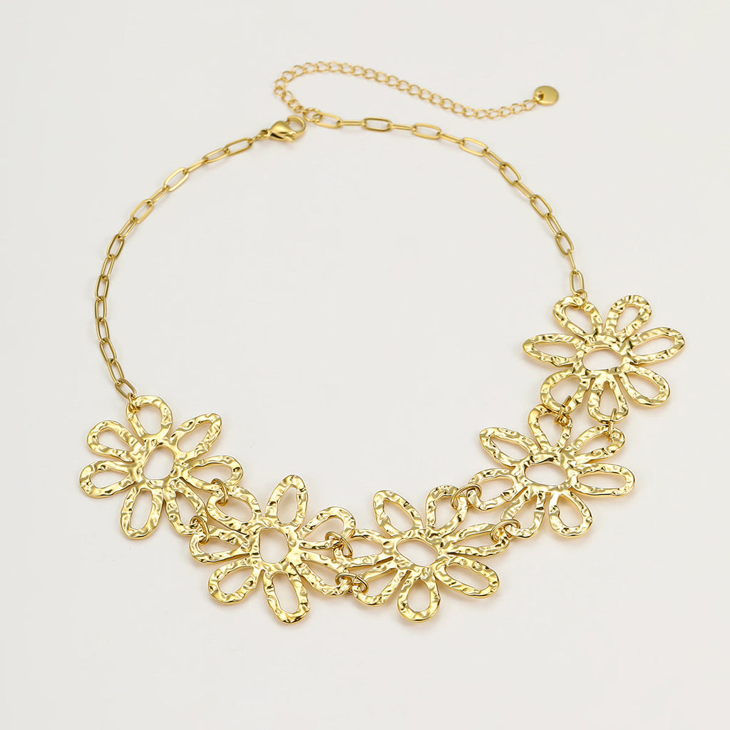 Retro Irregular Asymmetric Hollow Out Cutout out Pleated Floral Petals Necklace Light Luxury Personality Necklace Accessories