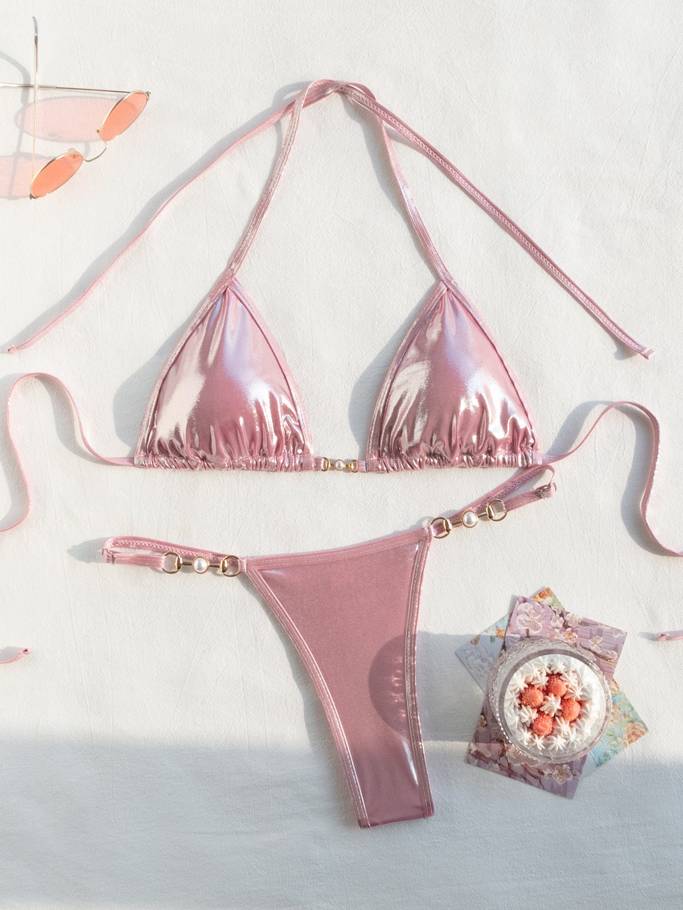 Split Swimsuit Women Sexy Backless Ornament Lace up Bikini Triangle Bag Bikini