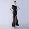 Craft Floral plus Ostrich Feather High End Sequined One Shoulder Evening Dress