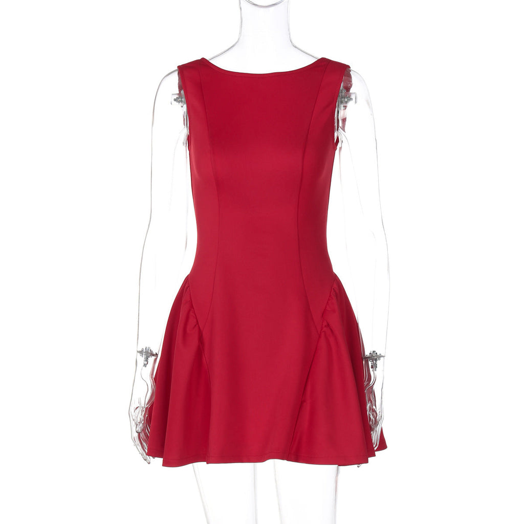Spring Women Clothing Solid Color Sleeveless Short Sexy Slim Fit Backless Dress Women