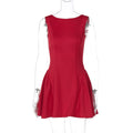 Spring Women Clothing Solid Color Sleeveless Short Sexy Slim Fit Backless Dress Women