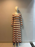 Striped Contrast Color Beach Vacation Sexy Dress Knitted Hollow Out Cutout Maxi Dress Blouse Summer Women