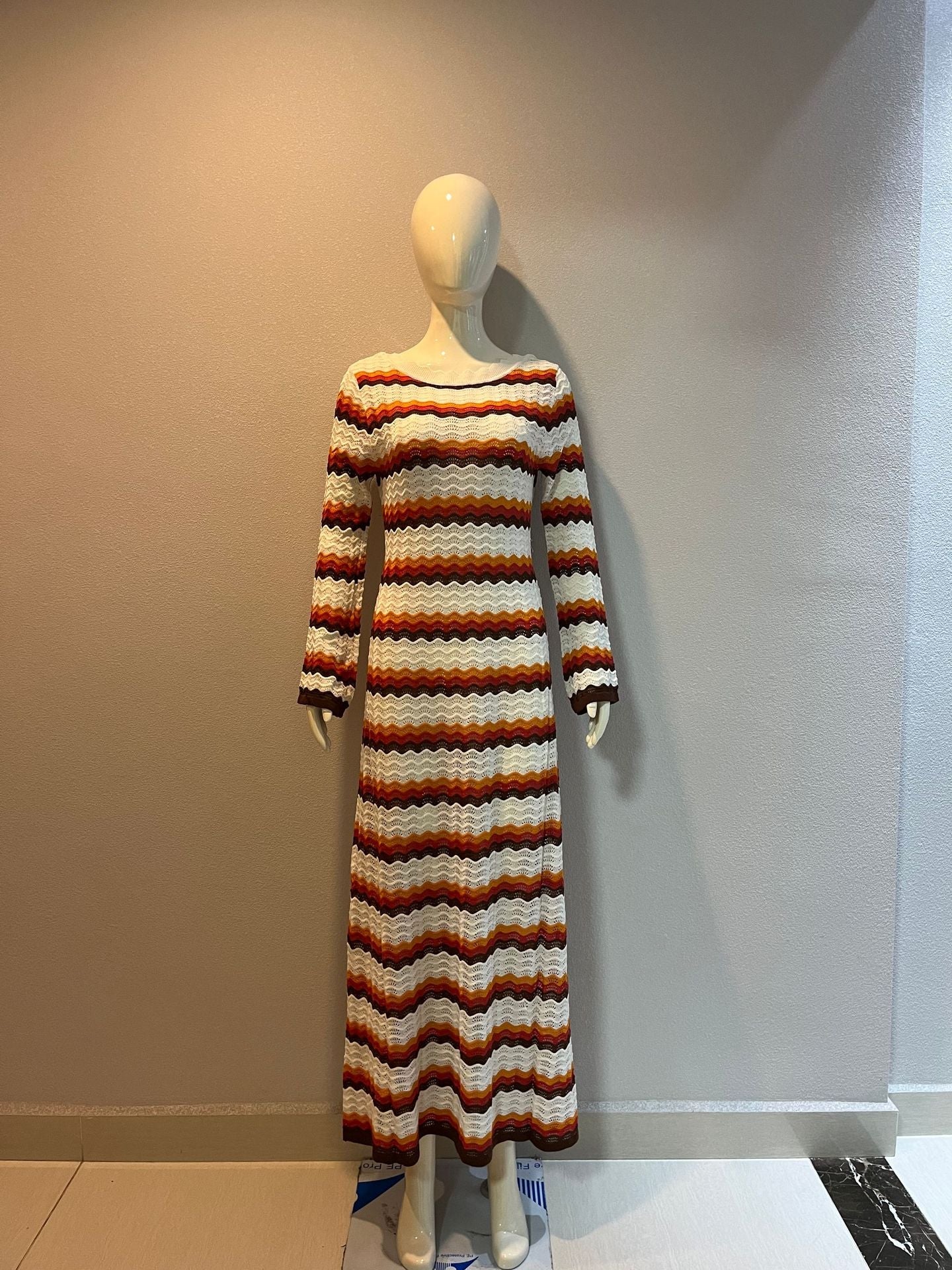 Striped Contrast Color Beach Vacation Sexy Dress Knitted Hollow Out Cutout Maxi Dress Blouse Summer Women