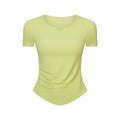 Stripe Rib Pleated Small V neck Sports Short Sleeve Women Fitness Running Slim Slimming Yoga Jacket