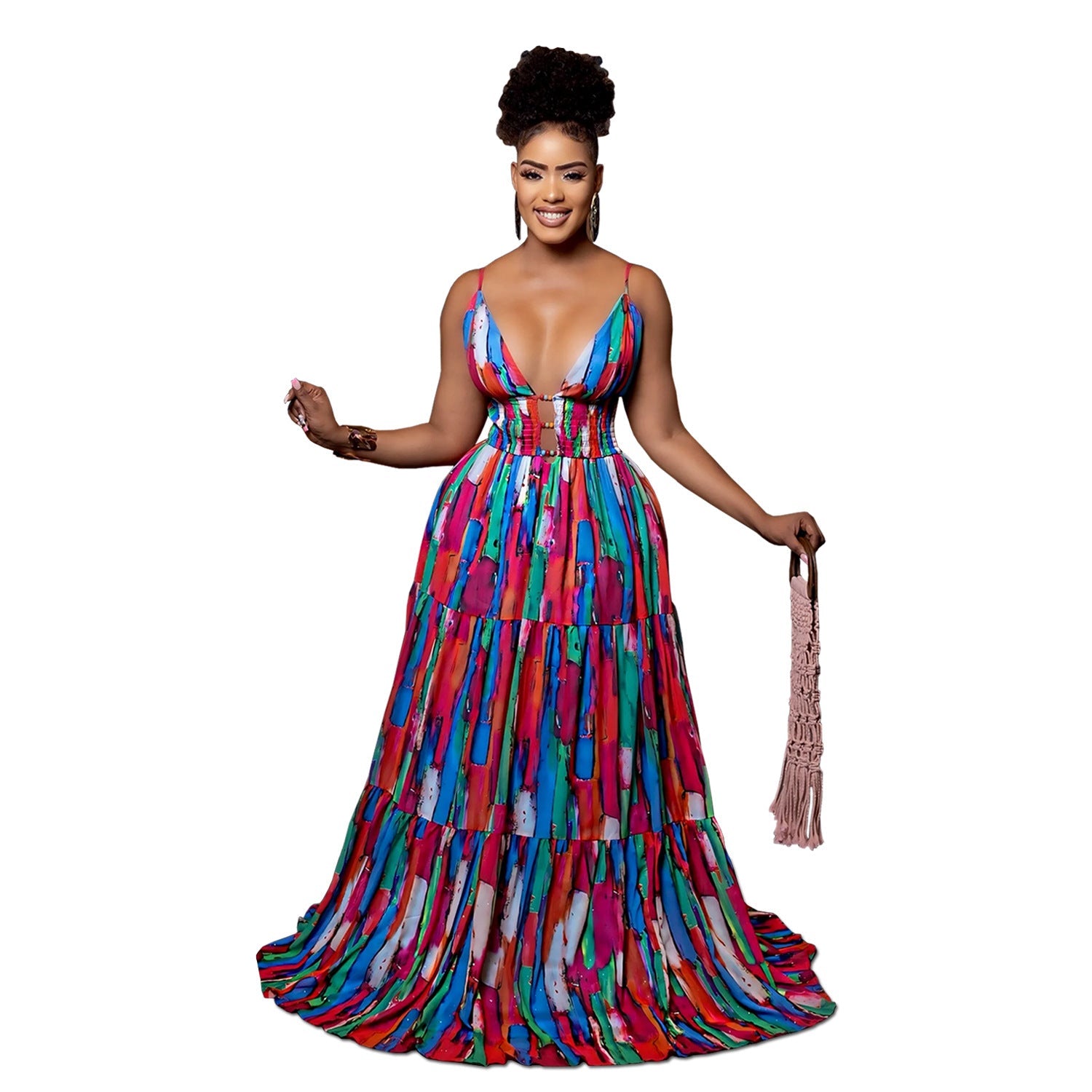 Women Wear Sexy Strap Backless Print Color Dress