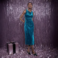 Popular Sleeveless Velvet Evening Dress Ladies Fall Winter Slim Fit Side Slit Sheath Dress