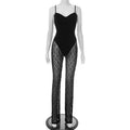 Women Clothing Sexy Lace Tube Tops Strap Backless Micro Transparent Mesh Trousers Jumpsuit Women