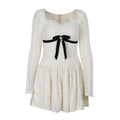 Lace Stitching Bow Waist Tight A line Dress Women Autumn Sexy Little Short Dress