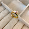 Vintage French Retro Enamel Craft Natural Pearl Floral Braid Open Ring Light Luxury Minority Ring