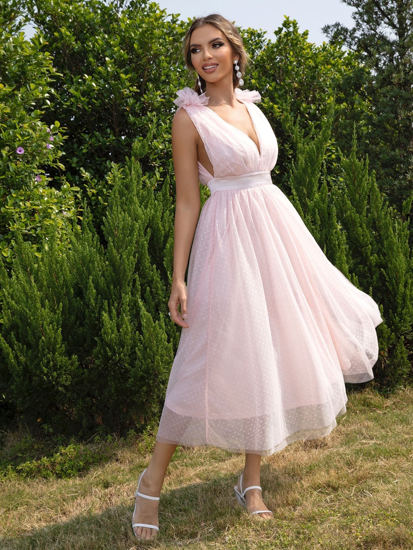 Summer Sweet Backless Gauzy Mesh Lace Up Sexy Dress