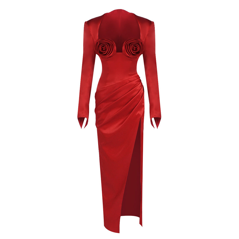 Sexy Low Cut Buttock Dress Elegant Graceful Party Dress Heavy Industry Floral Dress