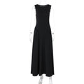 Women Clothing Autumn Solid Color round Neck Sleeveless Pleated Large Swing Dress Fashionable Elegant Dress