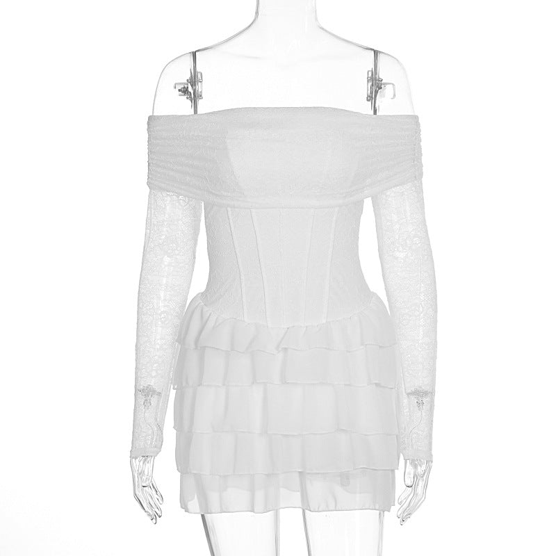 Women Clothing Sexy Slim Chiffon off Shoulder Long Sleeve Dress Women