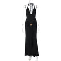 Women Clothing Sexy Deep V Plunge neck Halter Lace up Bare Back Slim Fit Waist Controlled Slimming Dress