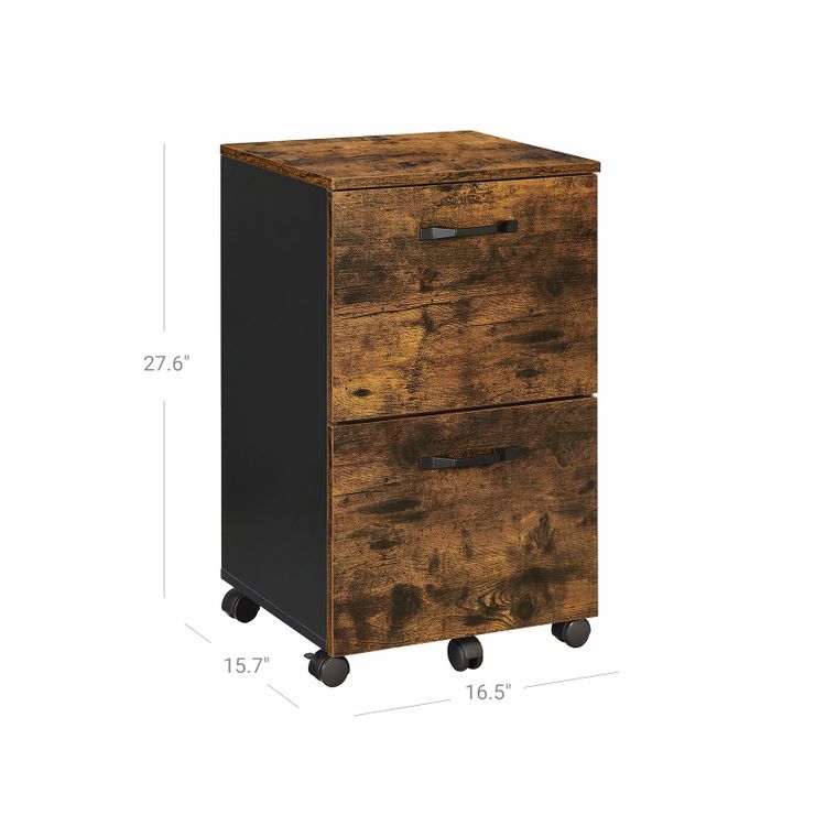 Rustic File Cabinet with 2 Drawers, Rolling Office Filing Cabinet with Wheels