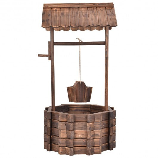 Outdoor Wooden Wishing Well Planter Bucket
