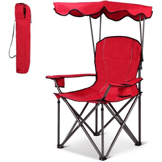 Portable Folding Beach Canopy Chair with Cup Holders-Red - Color: Red