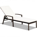 Patio Rattan Lounge Chaise Recliner with Back Adjustable Cushioned-Red