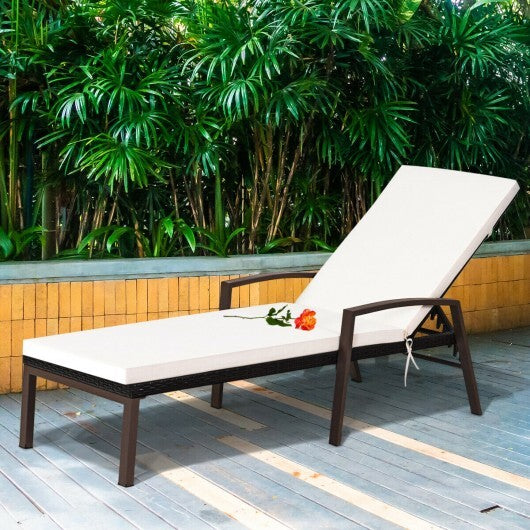 Patio Rattan Lounge Chaise Recliner with Back Adjustable Cushioned-Red
