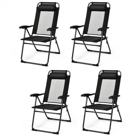 4 Pieces Patio Garden Adjustable Reclining Folding Chairs with Headrest-Gray