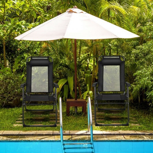 4 Pieces Patio Garden Adjustable Reclining Folding Chairs with Headrest-Gray