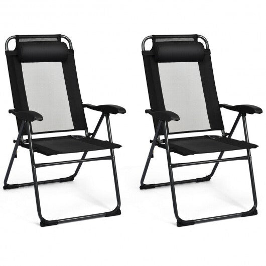 4 Pieces Patio Garden Adjustable Reclining Folding Chairs with Headrest-Gray