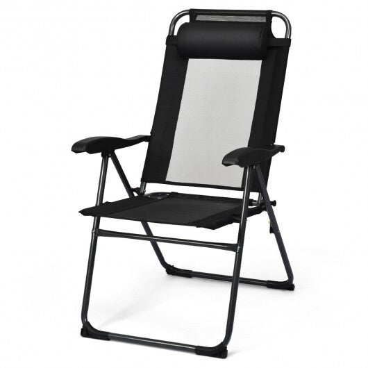 4 Pieces Patio Garden Adjustable Reclining Folding Chairs with Headrest-Gray