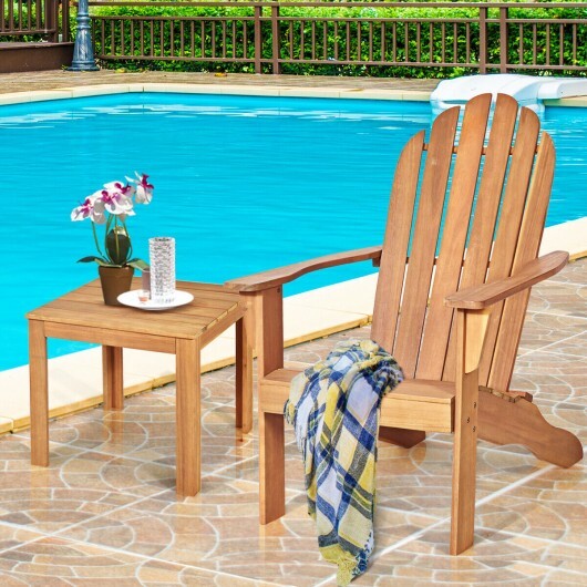 Acacia Wood Outdoor Adirondack Chair with Ergonomic Design-Natural - Color: Natural