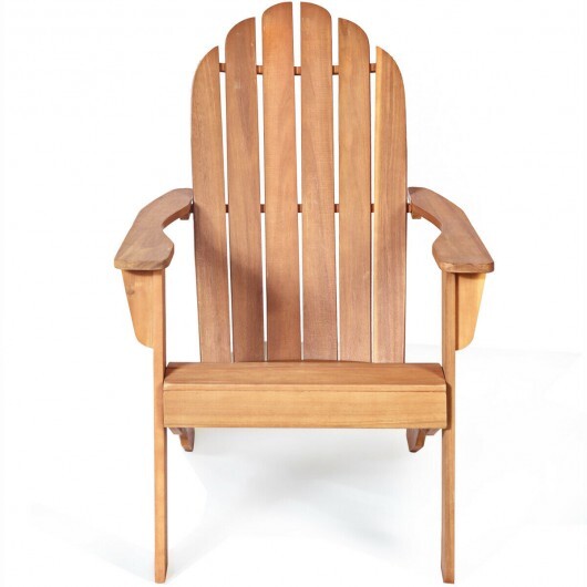 Acacia Wood Outdoor Adirondack Chair with Ergonomic Design-Natural - Color: Natural